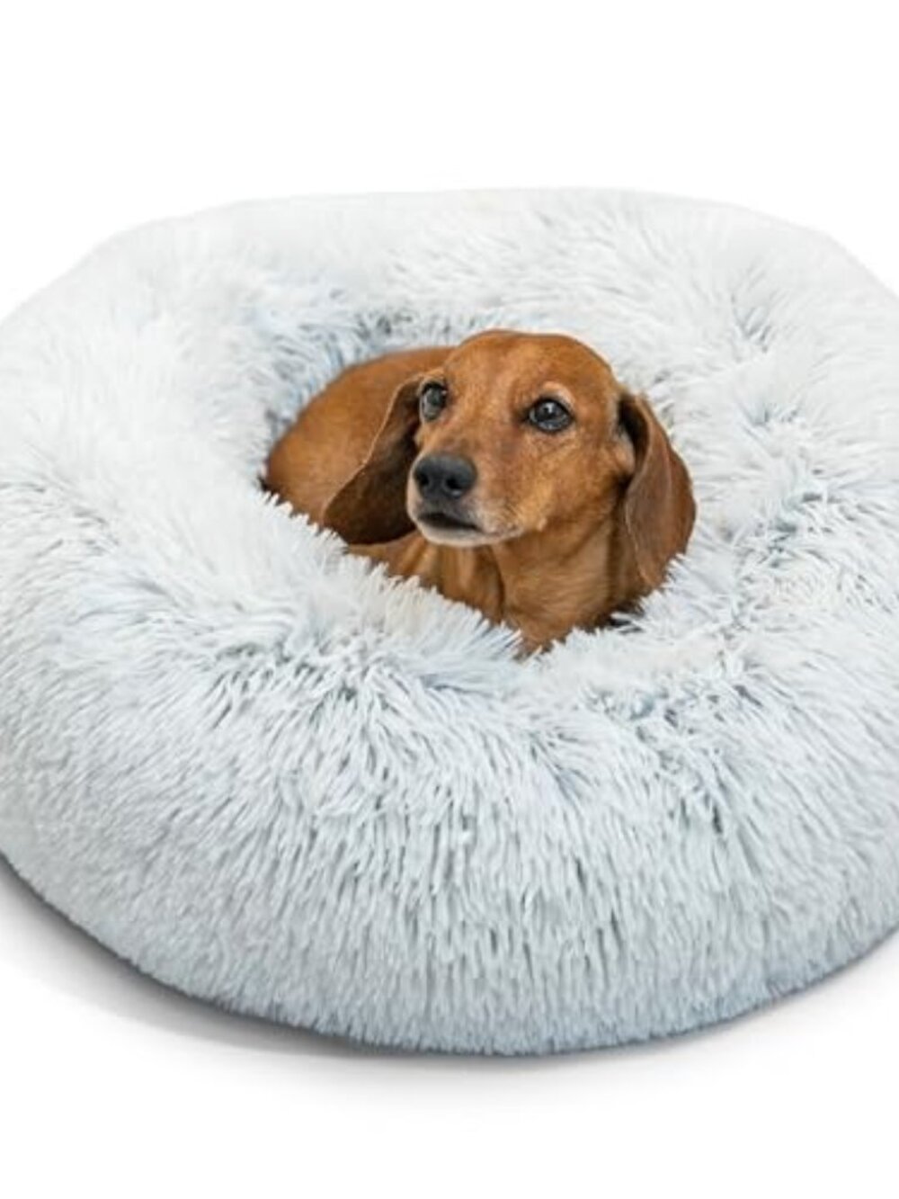 New The Original Calming Donut Dog Bed for Small Dogs up to 25 lbs, Shag Faux Fu